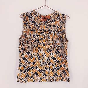 Tory Burch Geometric Ruffle Silk Sleeveless Tank